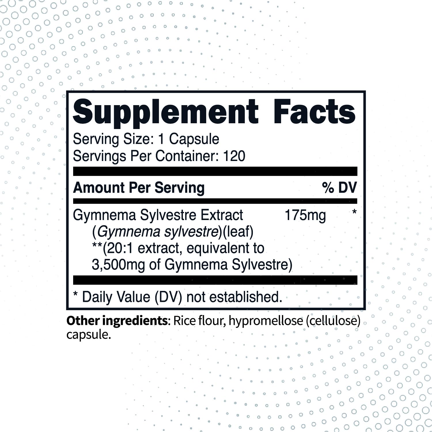Close-up of Gymnema Sylvestre capsules showing 3,500 mg per serving