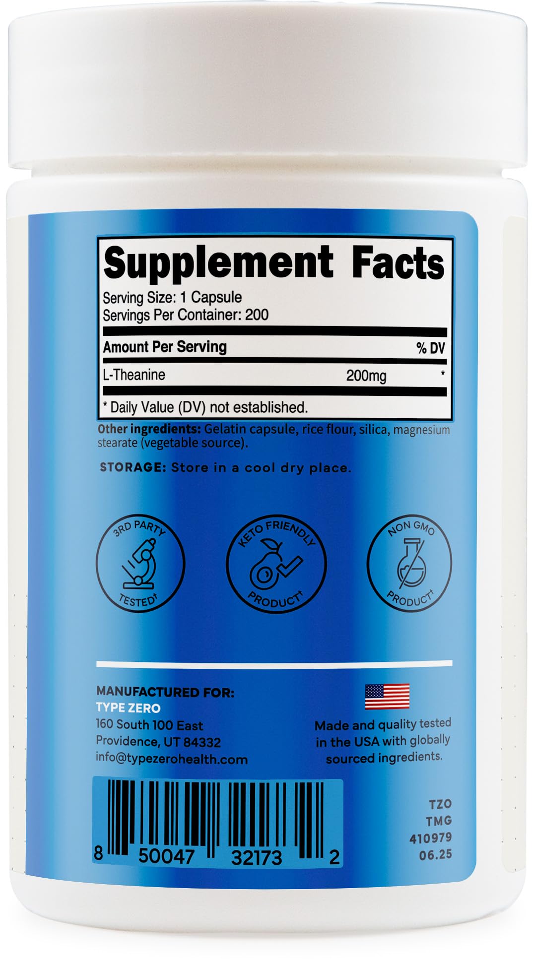Keto-friendly and GMO-free L-Theanine product label