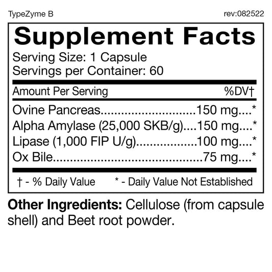 TypeZyme digestive enzyme capsules for Blood Type B