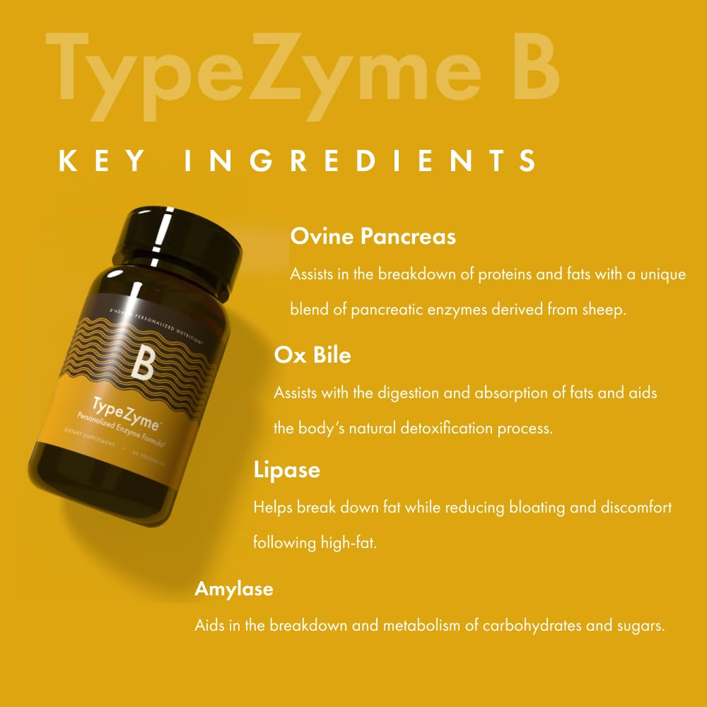 Close-up of TypeZyme ingredient list for Blood Type B