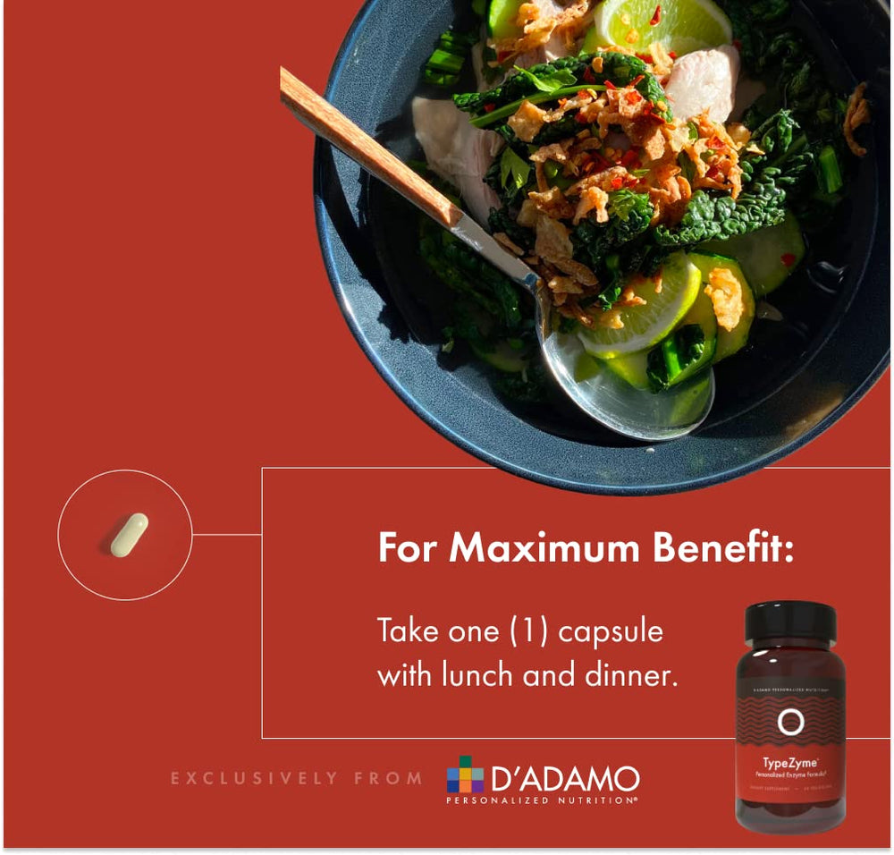 Ingredients list and nutritional information for TypeZyme Blood Type O