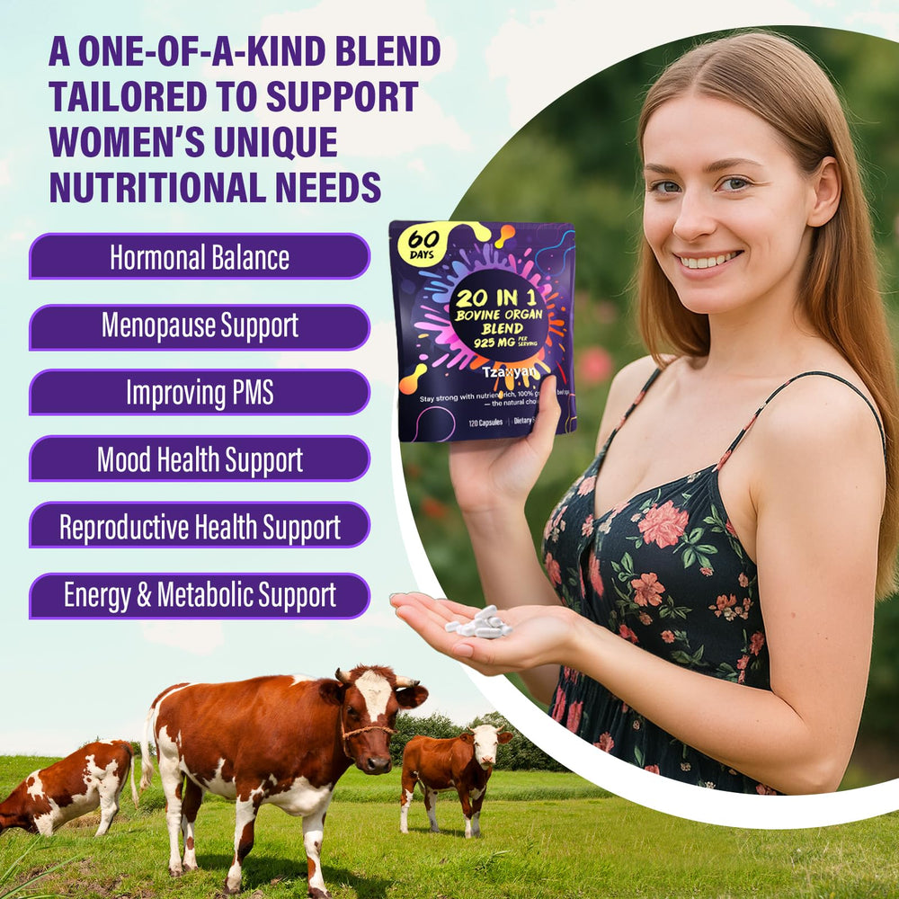 tzaxyan bottle label detail highlights grass-fed organs and nutrients