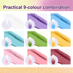 U-Shinein 9-color gel palette showing gradient options for nails