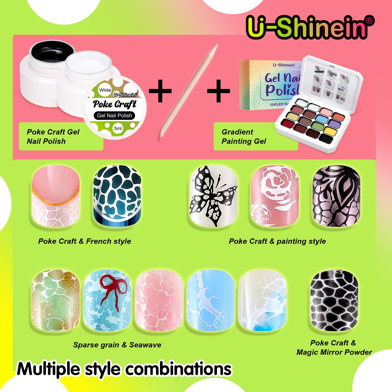 U-Shinein flower wave design for unique handmade looking nails