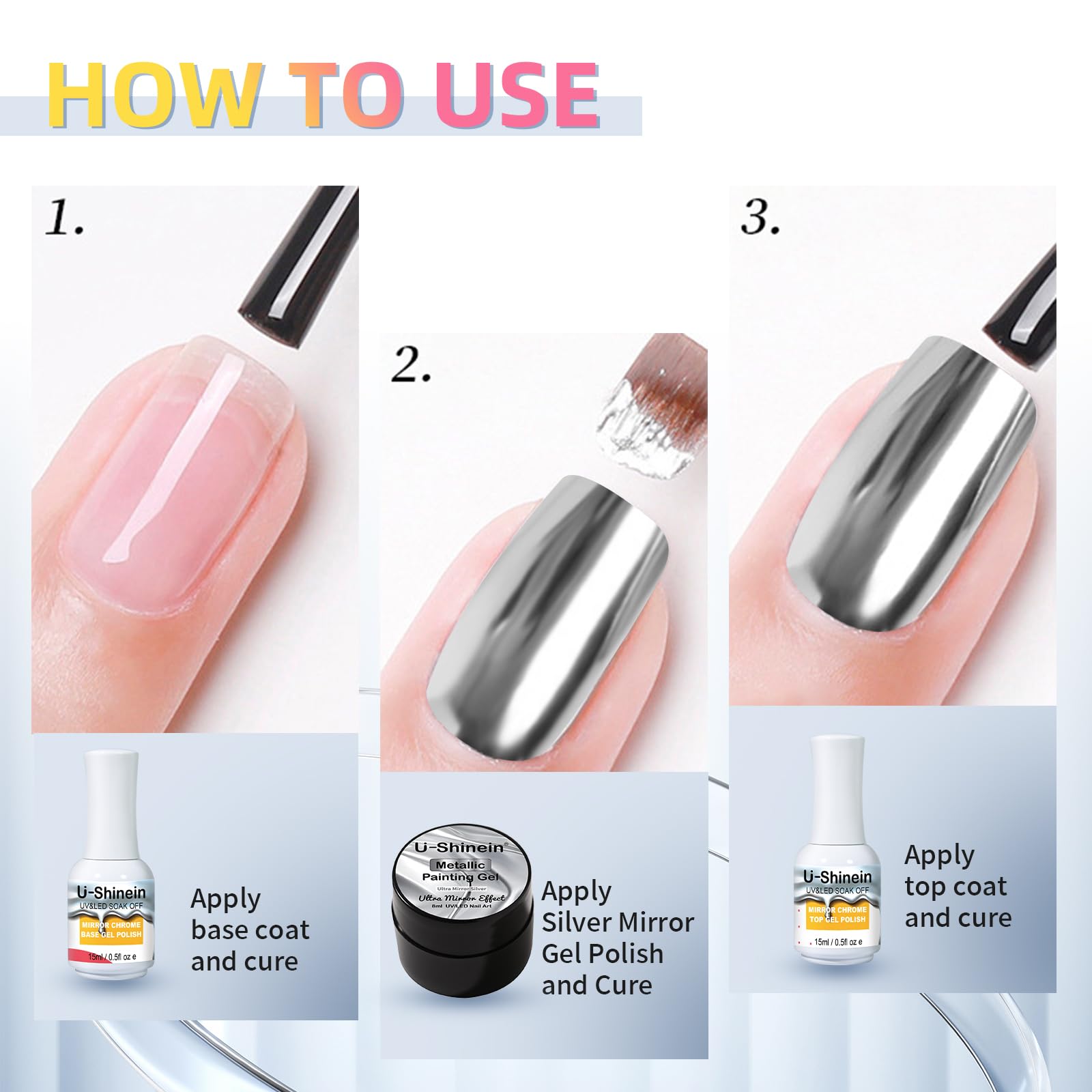Close-up of U-Shinein nail design using metallic painting gel