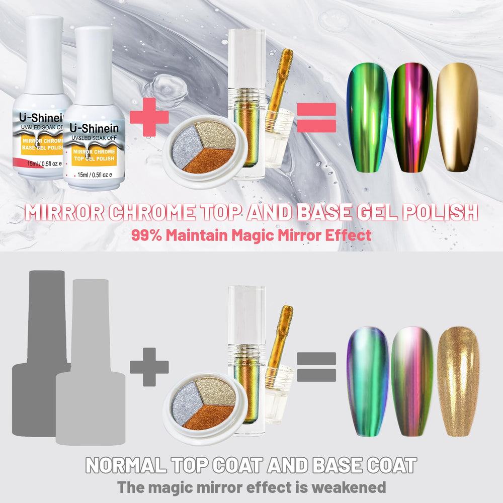 U-Shinein metallic gel base coat demonstrates versatile nail art potential.