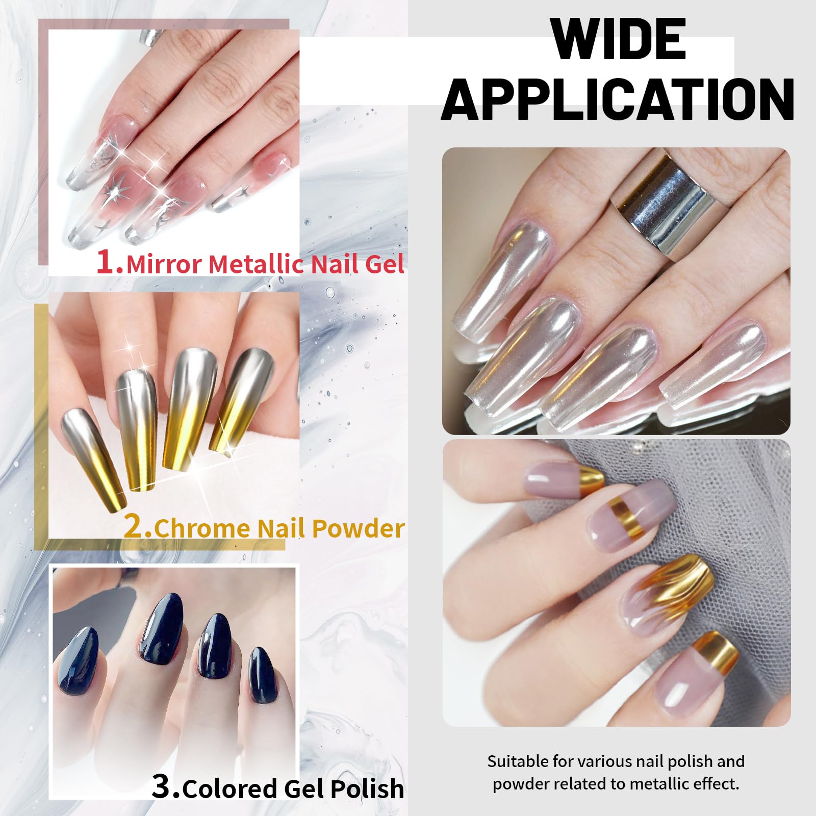 U-Shinein mirror nail finish swatch highlights high-gloss effect.
