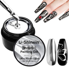 U-Shinein mirror-silver nail gel bottle close-up showing ultra glossy finish