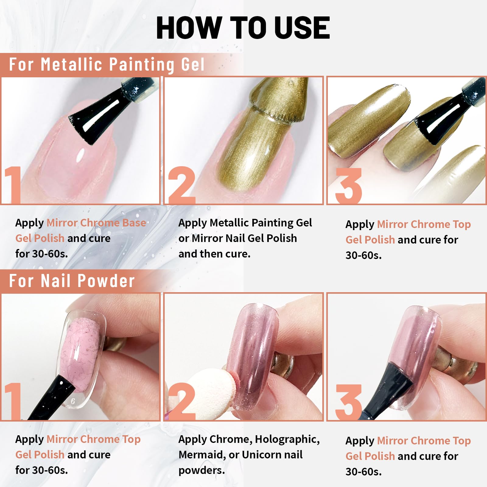 U-Shinein multi-use base coat setup for various nail powders.