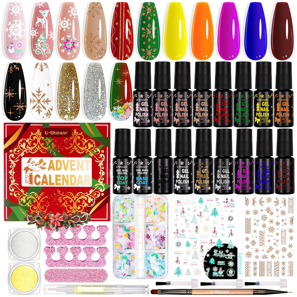 U-Shinein Advent Calendar 24-day pack with festive shades for holiday countdown nails.