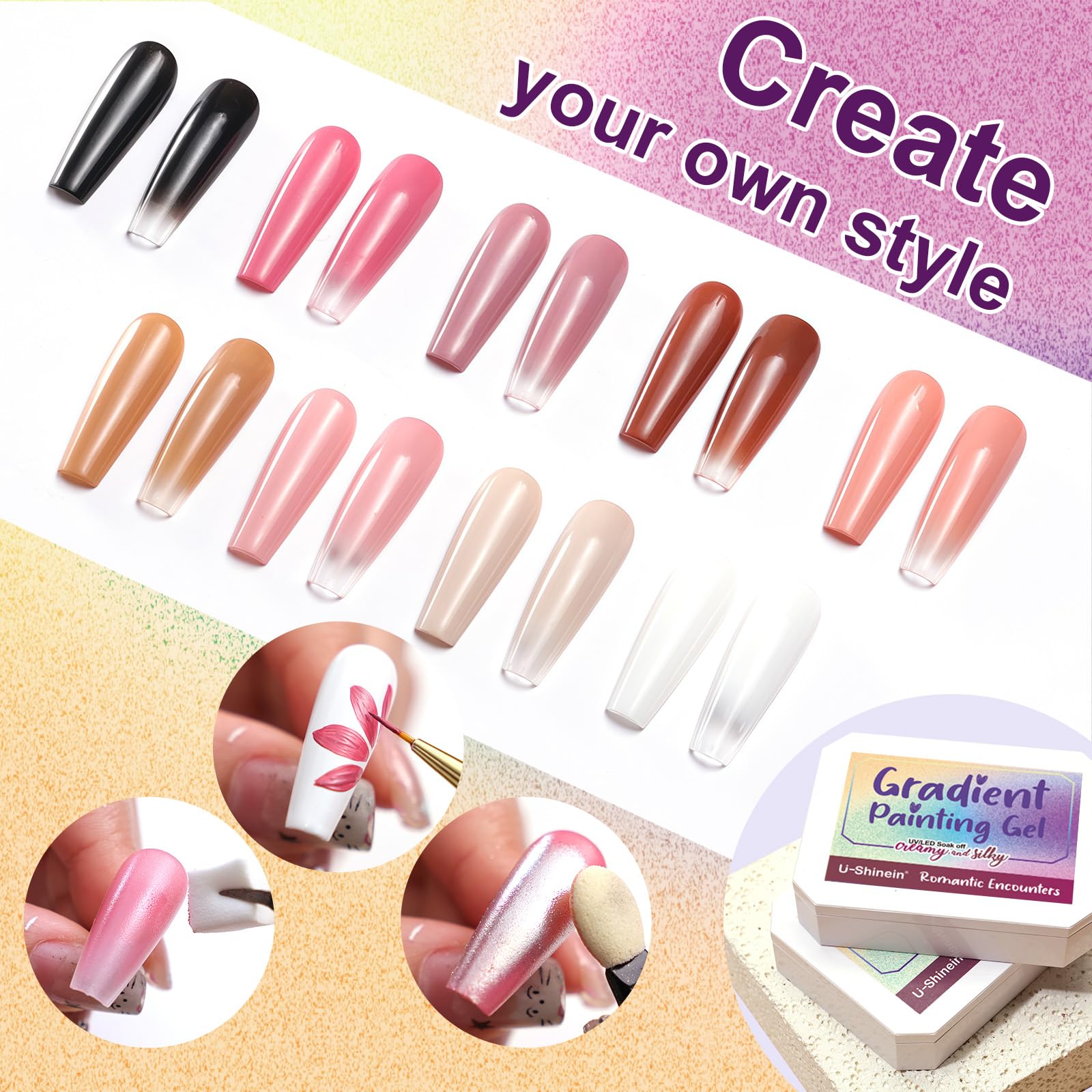 U-Shinein nail sponge blocks support even gradient application