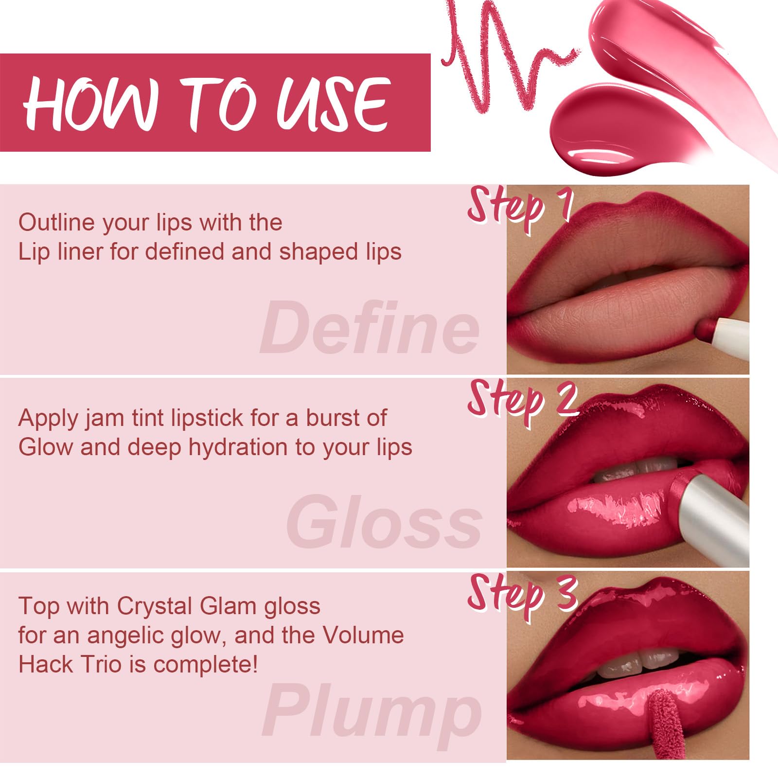 U-Shinein Pink Lip Kit lip gloss shines on lips.