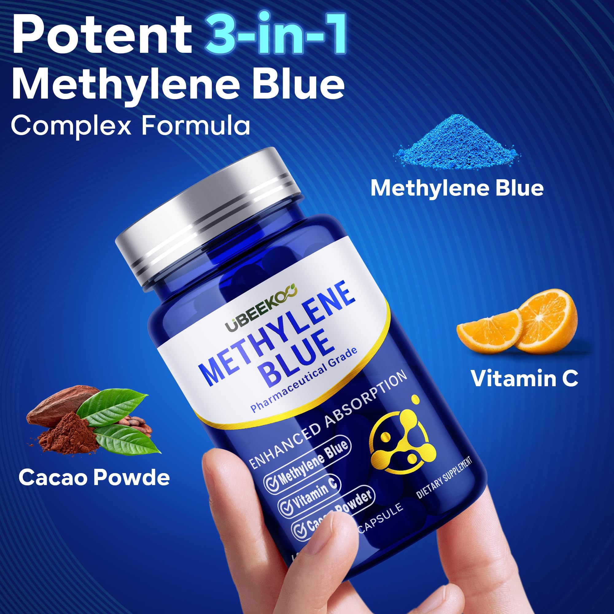 UBEEKOO bottle label highlighting 60 vegan capsules