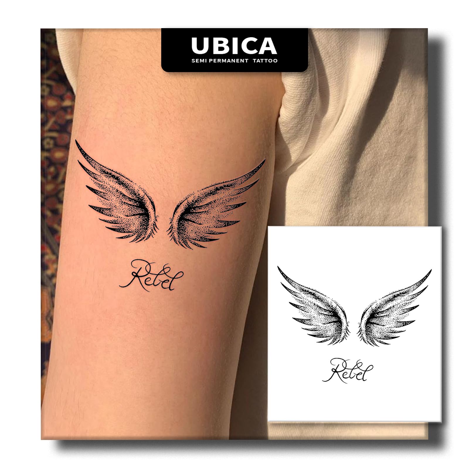 UBICA Angel Wings tattoo on two sheets offers quick, realistic body art.