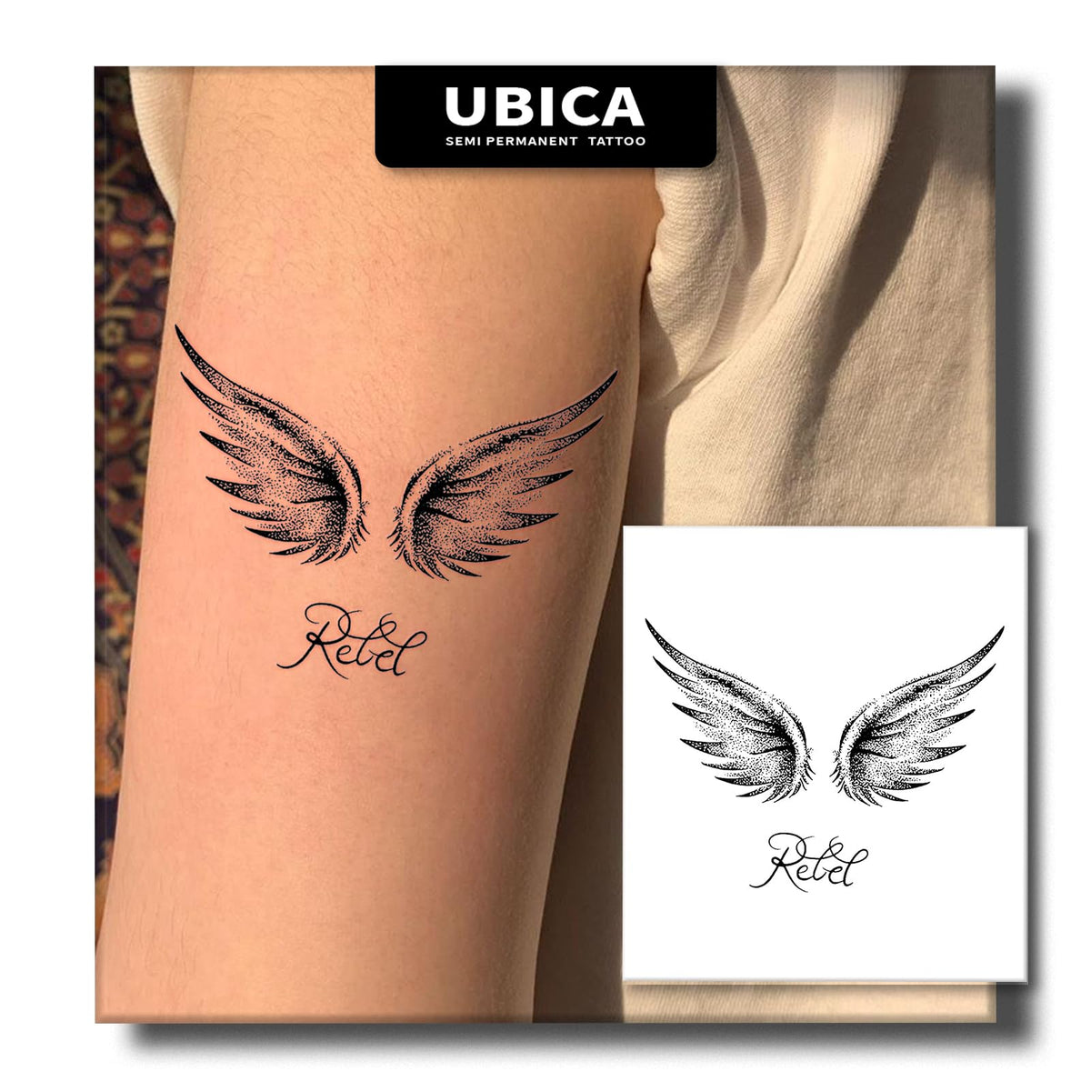 UBICA Angel Wings tattoo on two sheets offers quick, realistic body art.