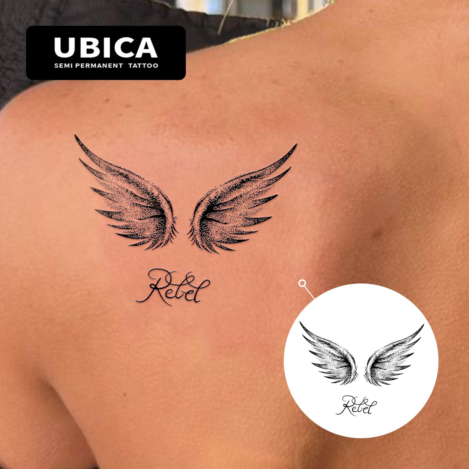 UBICA Angel Wings provide a waterproof, long-lasting arm or back decoration.