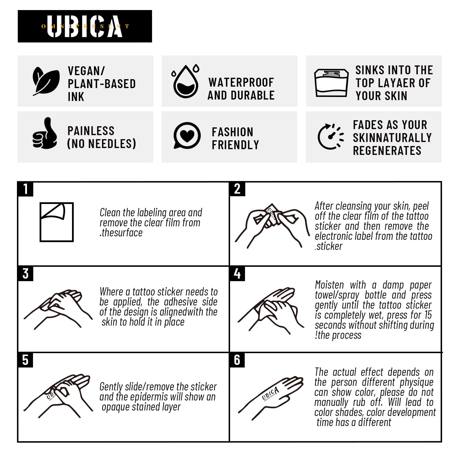 UBICA fashion tattoo for versatile self-expression at parties and photos.