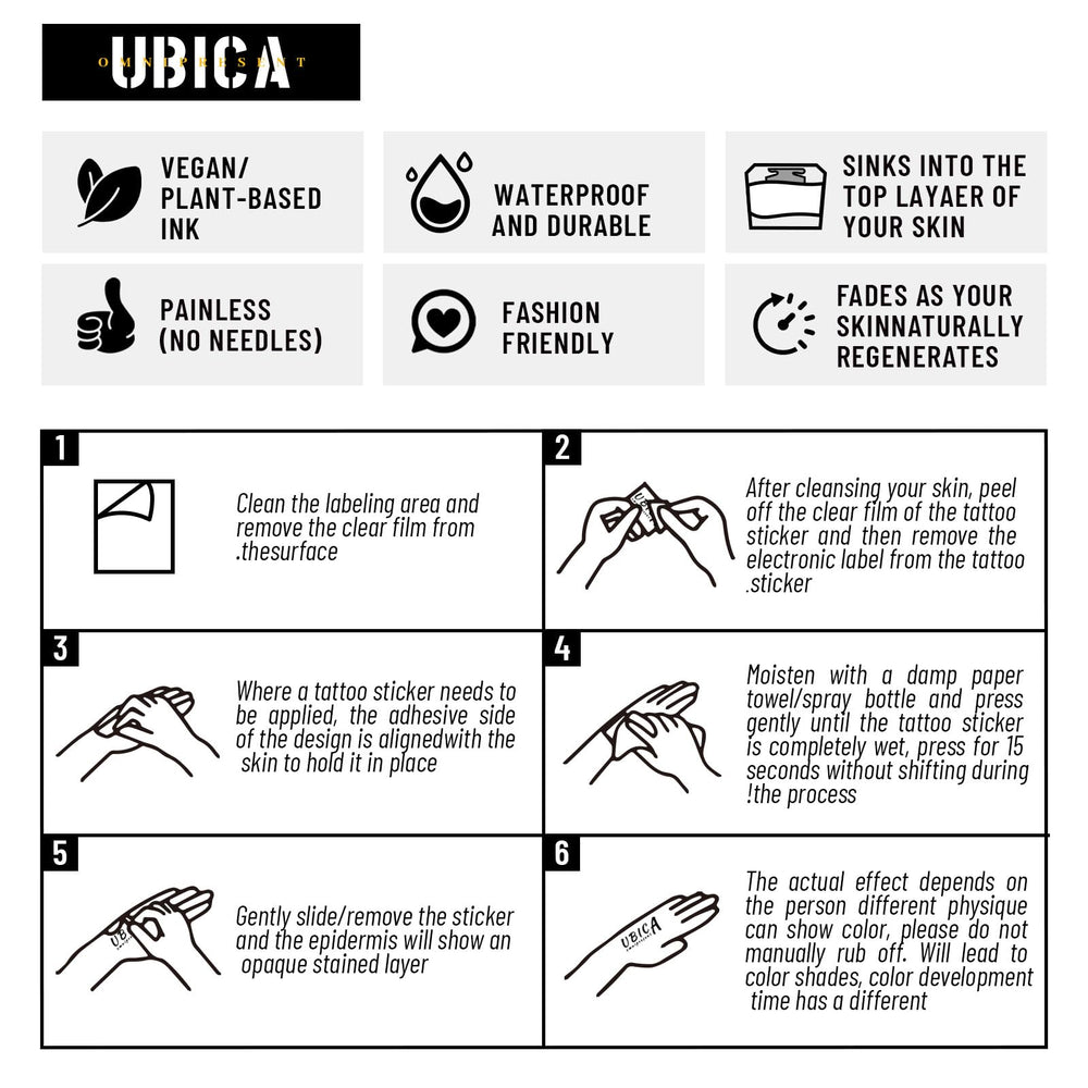 UBICA fashion tattoo for versatile self-expression at parties and photos.