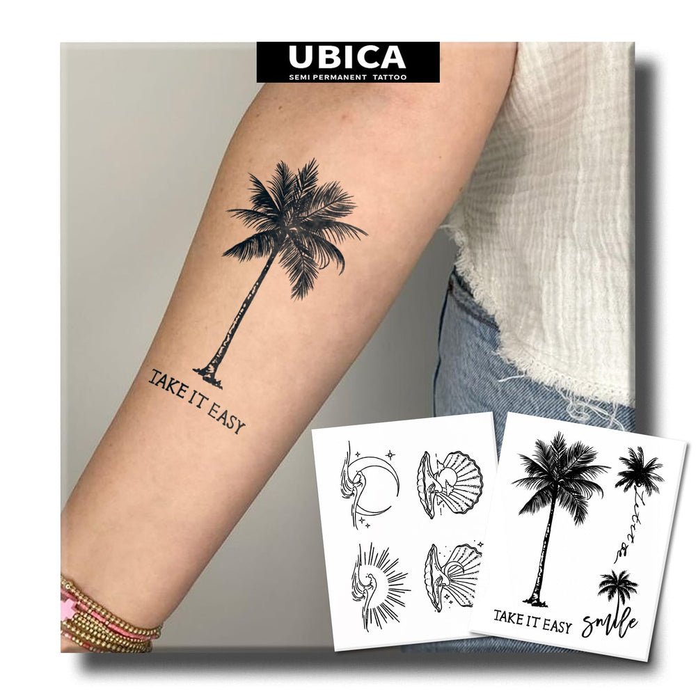 UBICA palm tree design semi-permanent tattoo for tropical flair and easy wear