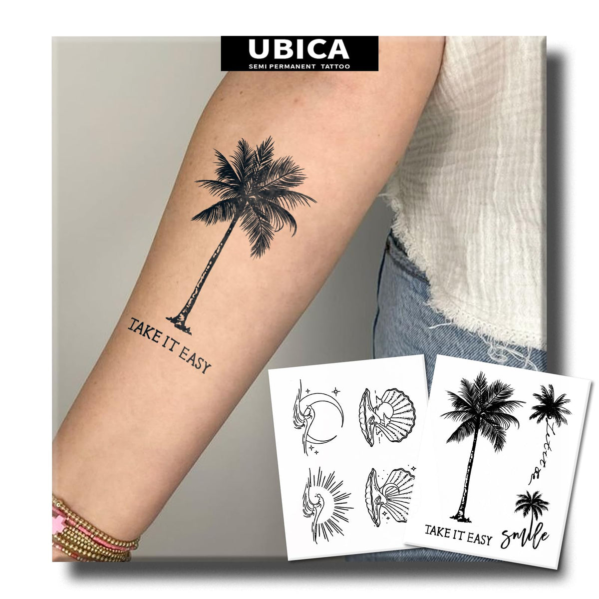 UBICA palm tree design semi-permanent tattoo for tropical flair and easy wear