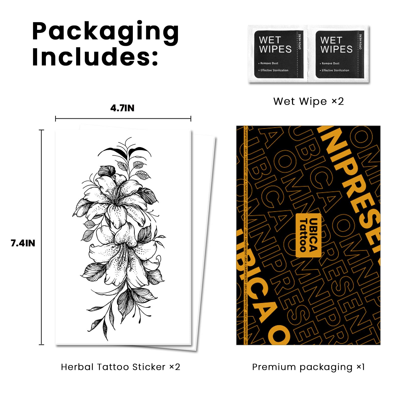 UBICA primer wipes included with two sheets for prep-ready use.