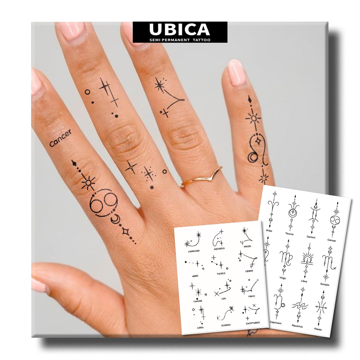 UBICA Tattoo Tech Zodiac constellation design A for subtle wrist wear with crisp lines