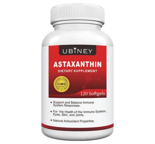 Ubiney Astaxanthin 12mg softgels bottle with packaging