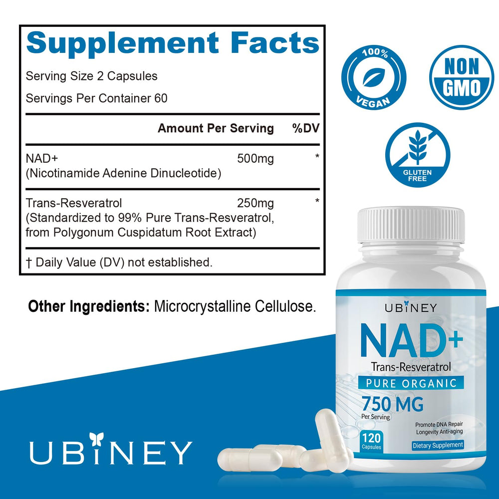 Ubiney NAD+ 750mg capsules in bottle