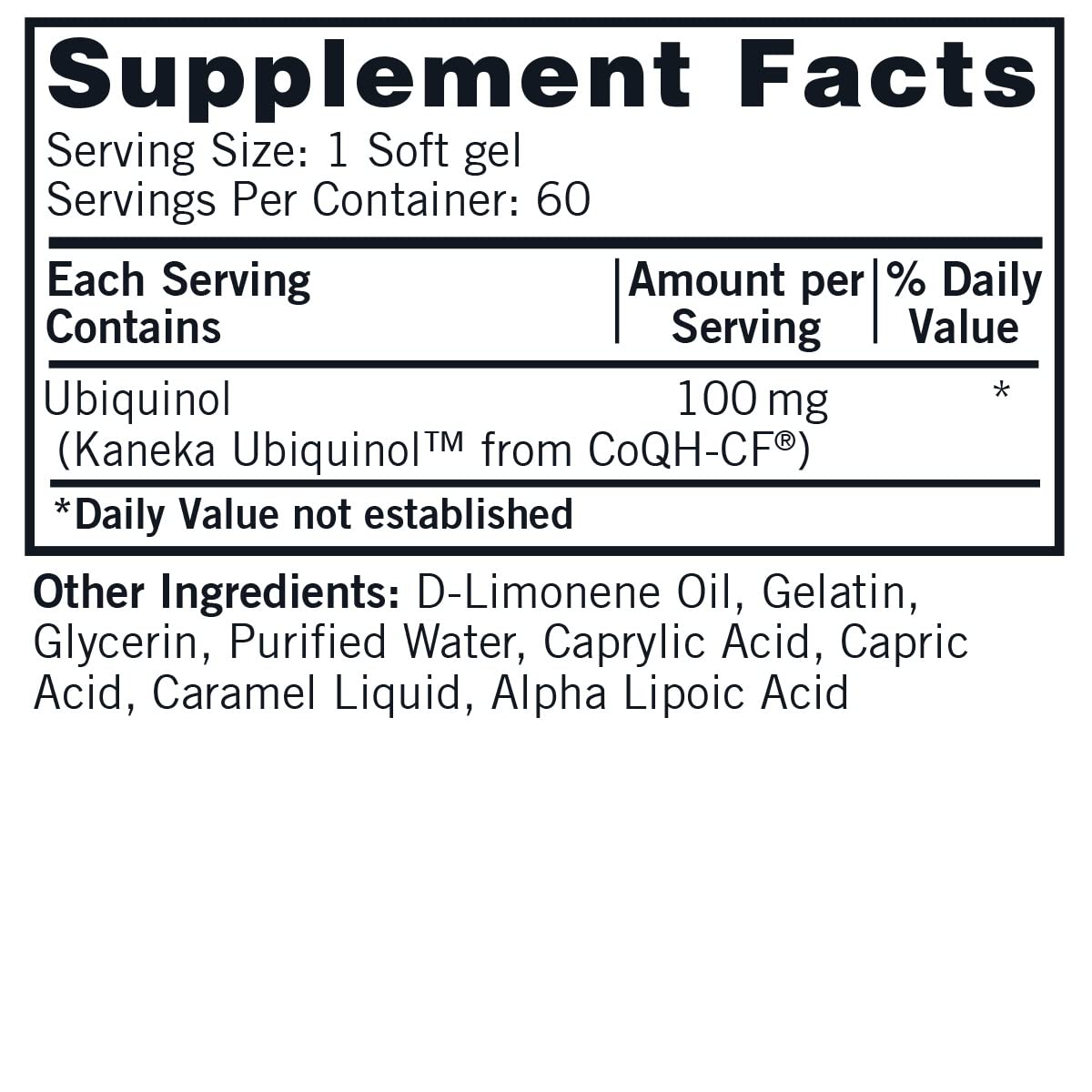 Kirkman's Super CoQ10 ubiquinol label close-up