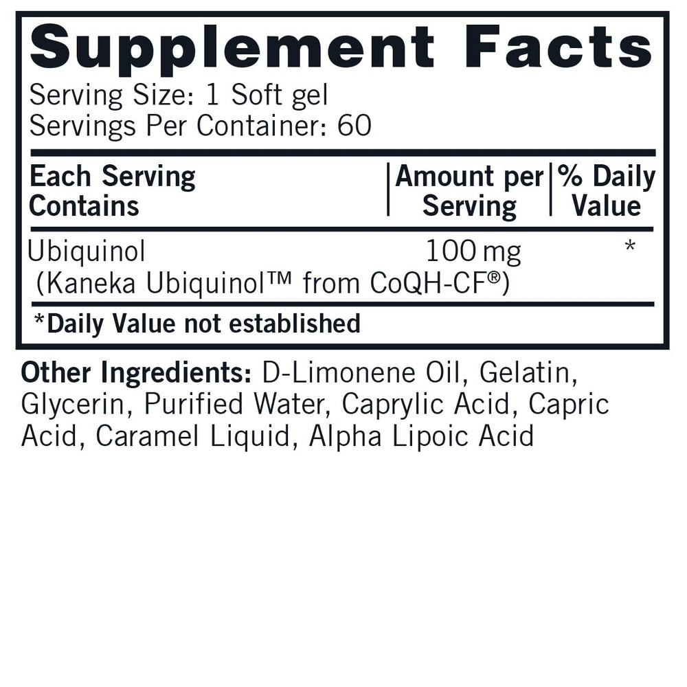 Kirkman's Super CoQ10 ubiquinol label close-up