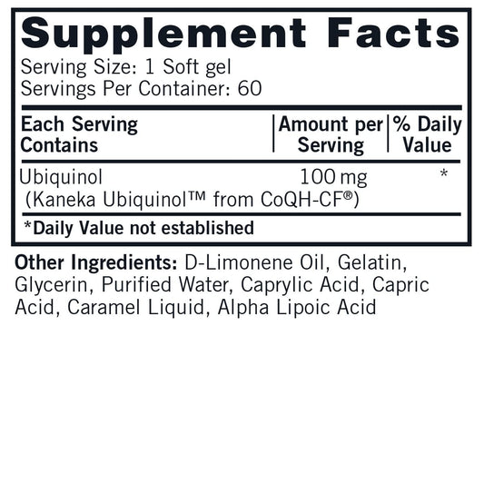 Kirkman's Super CoQ10 ubiquinol label close-up