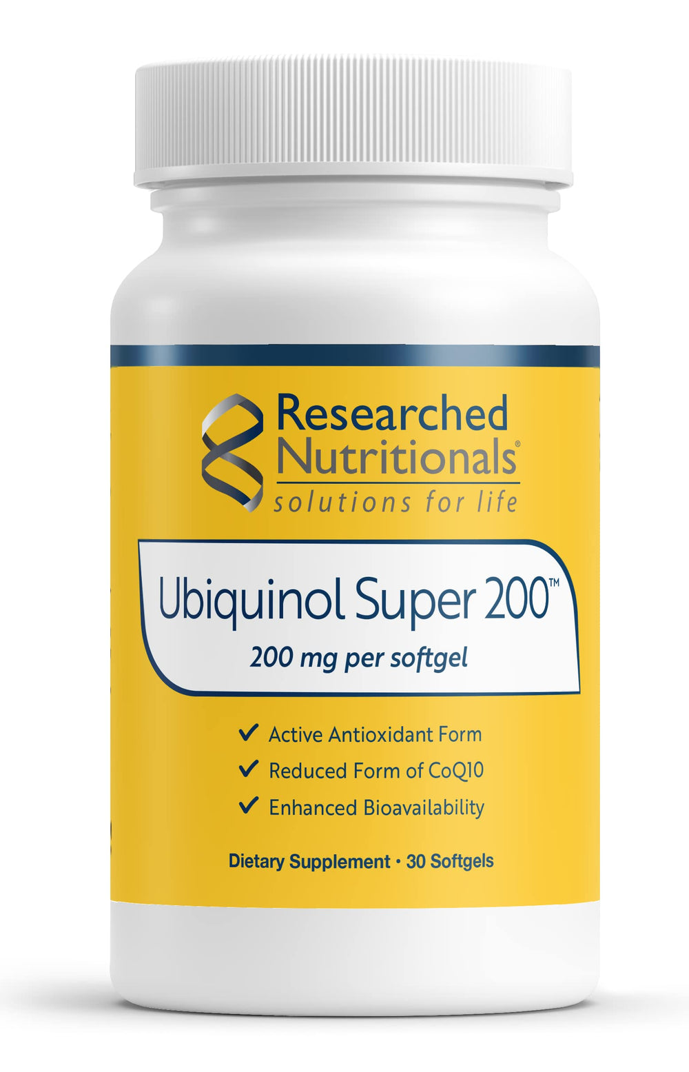 Front view of Ubiquinol 200mg softgels package