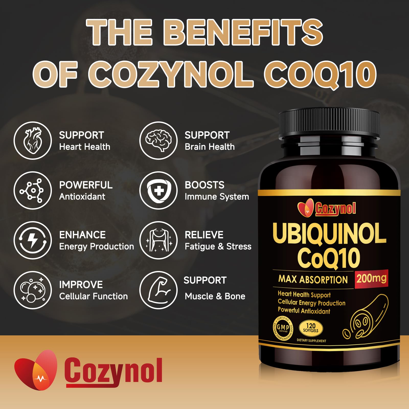 120-count bottle packaging for Ubiquinol CoQ10