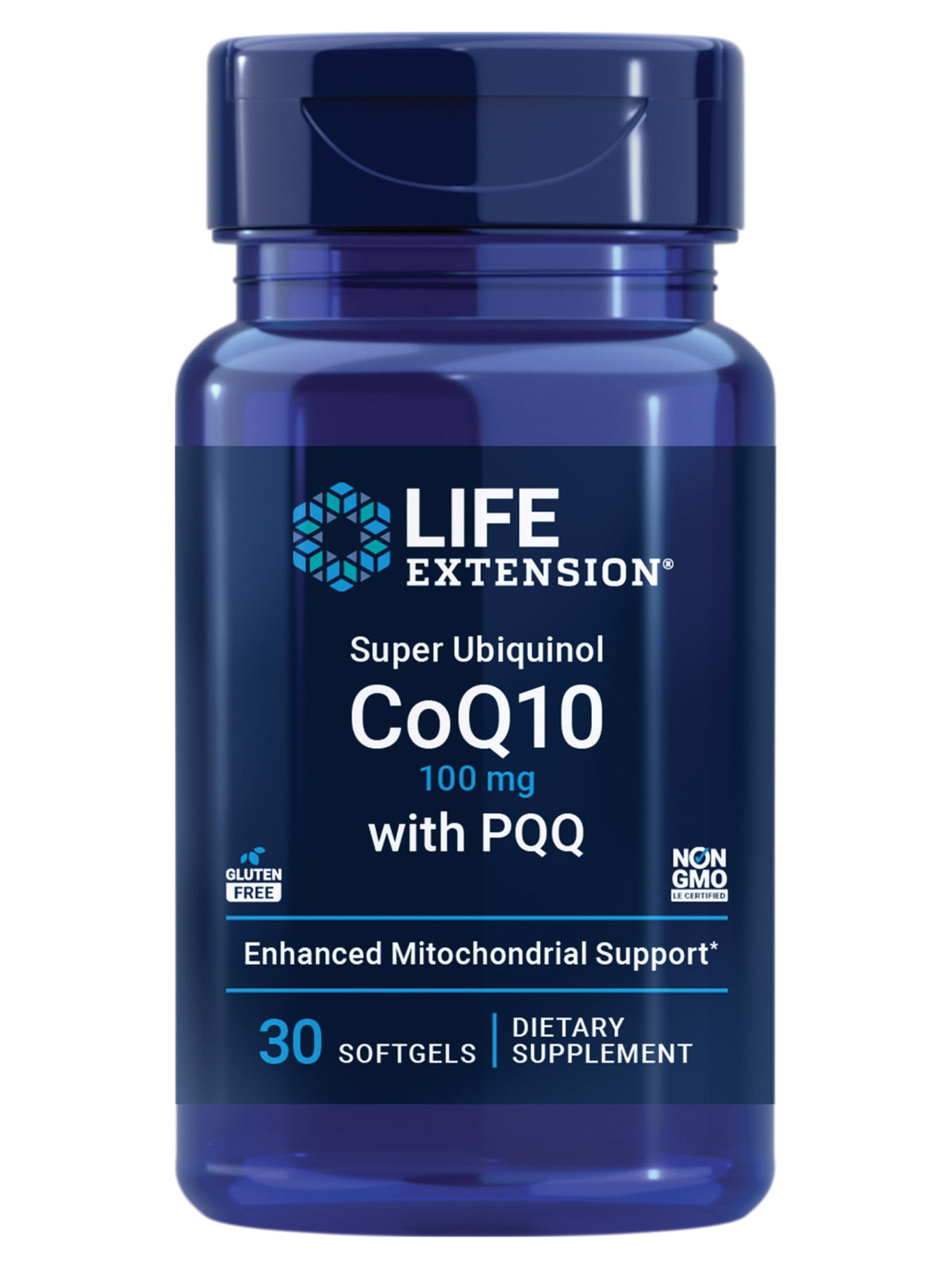 Life Extension ubiquinol CoQ10 with PQQ bottle with 30 softgels - hero image