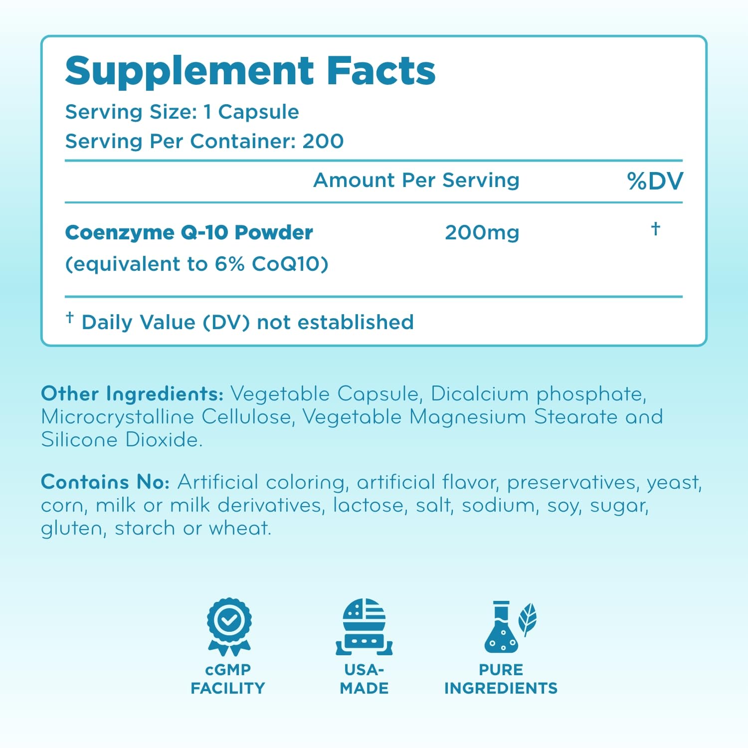 CoQ10 ubiquinone 200mg stable form label