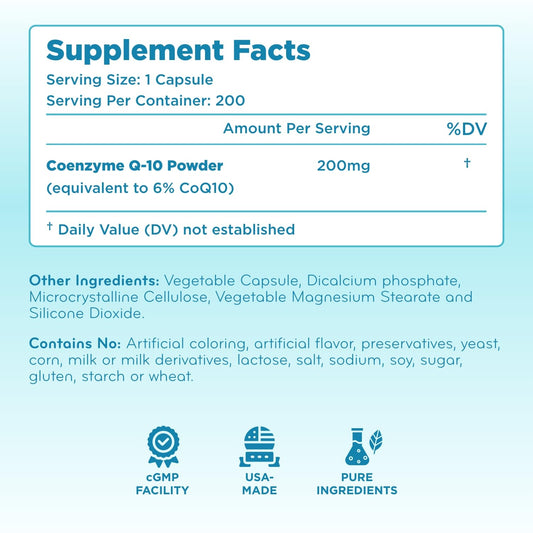 CoQ10 ubiquinone 200mg stable form label