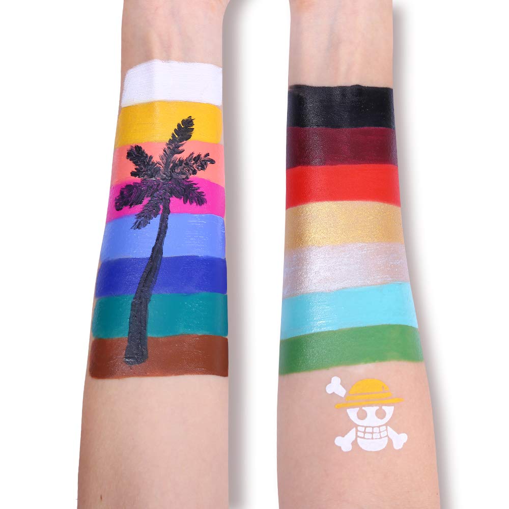 Swatches on forearm show vibrant, long-lasting color and smooth blending.