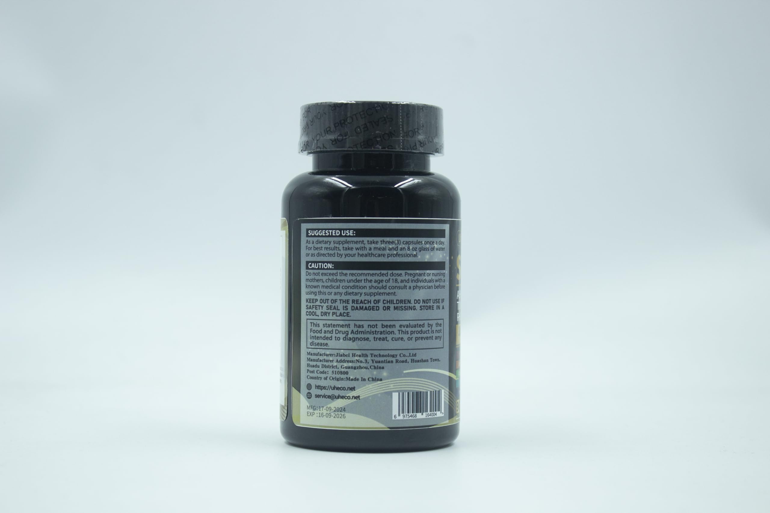 Product packaging for Uheco Shilajit 90-count capsules
