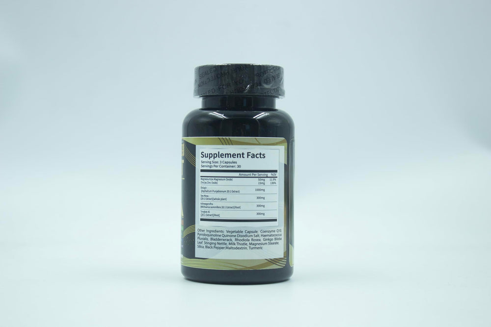 Sea moss and Ashwagandha in natural setting with Shilajit