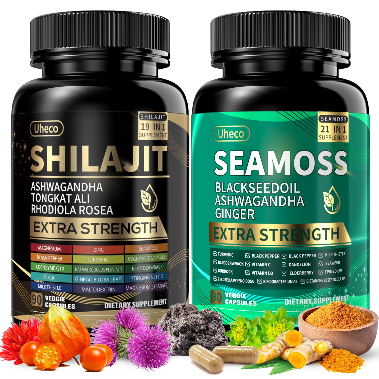 Uheco Shilajit Sea Moss Vitality Bundle bottle front for daily energy