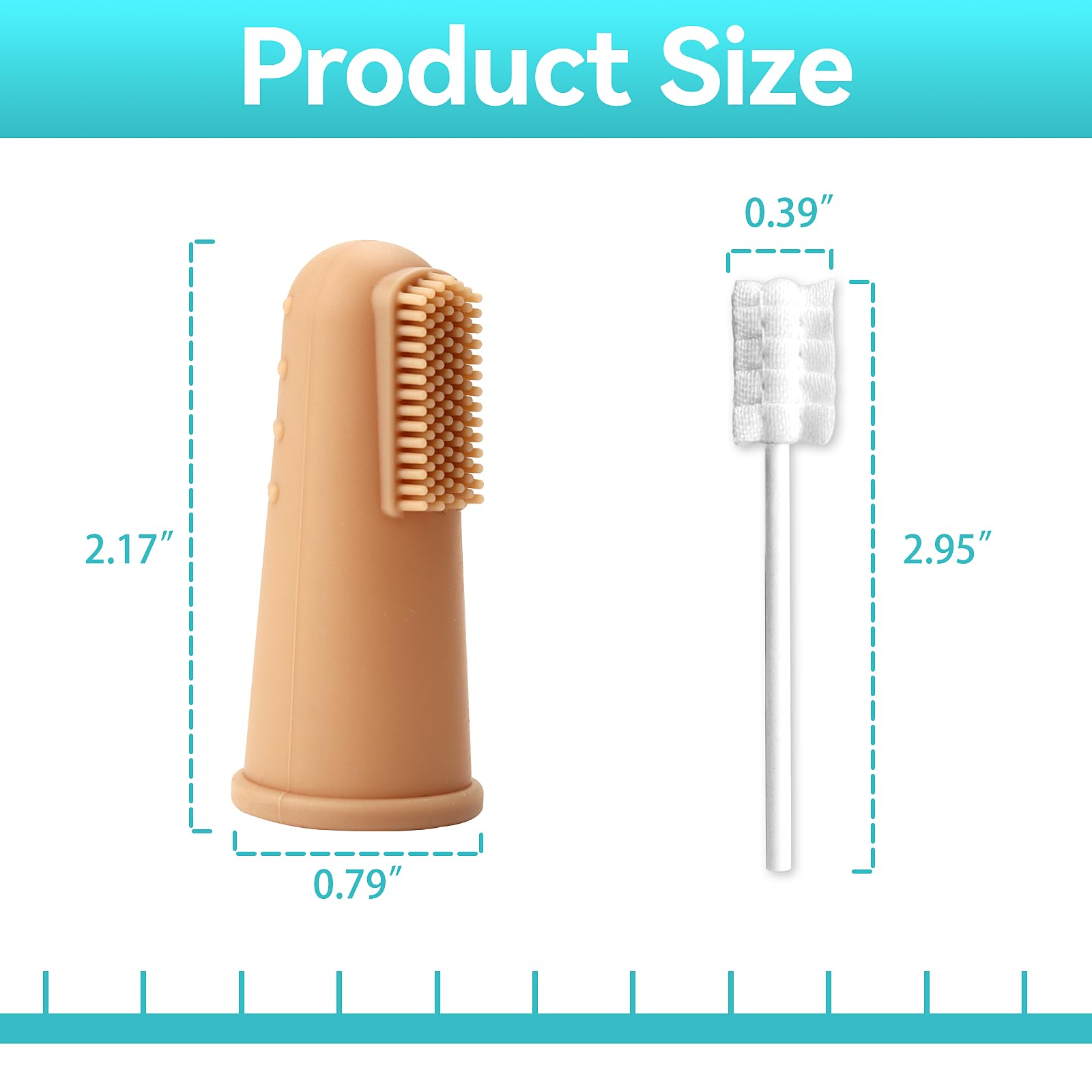 Two soft finger toothbrushes included in the kit