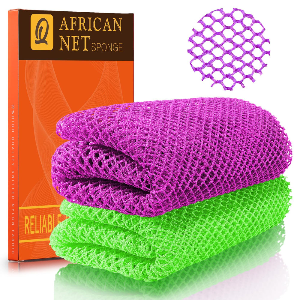 UJFQBH African Net Sponge 2-Piece Set for easy back cleansing and refreshing shower routines.