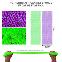 UJFQBH African Net Sponge rich lather visual for deep cleansing with body wash.