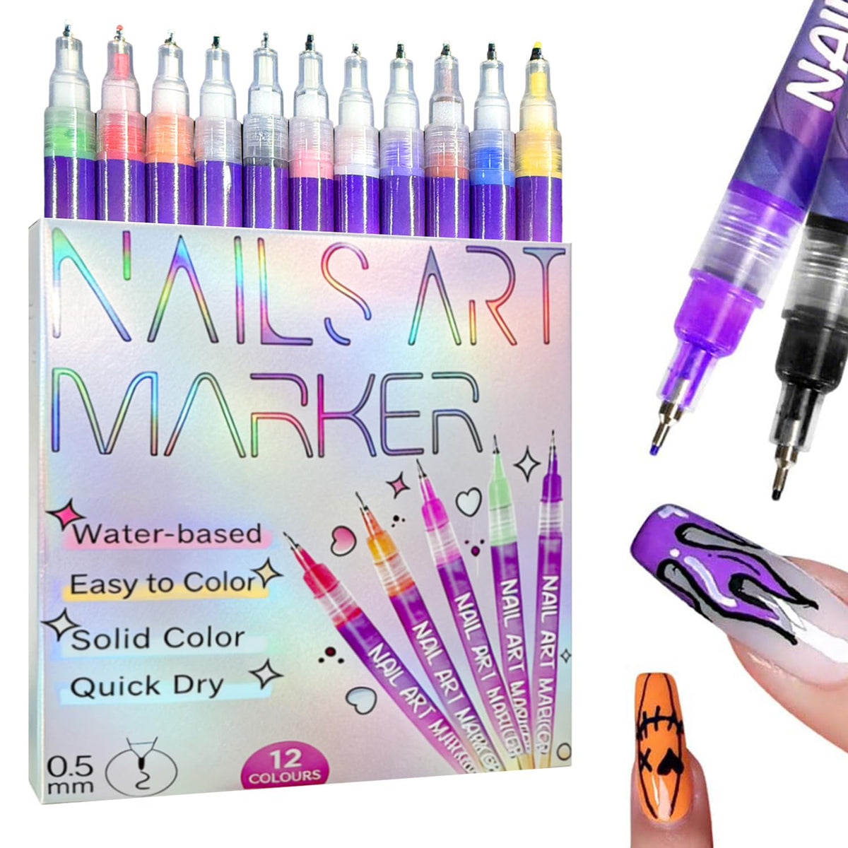 UKM 12 colors nail art pens set for vibrant DIY nails