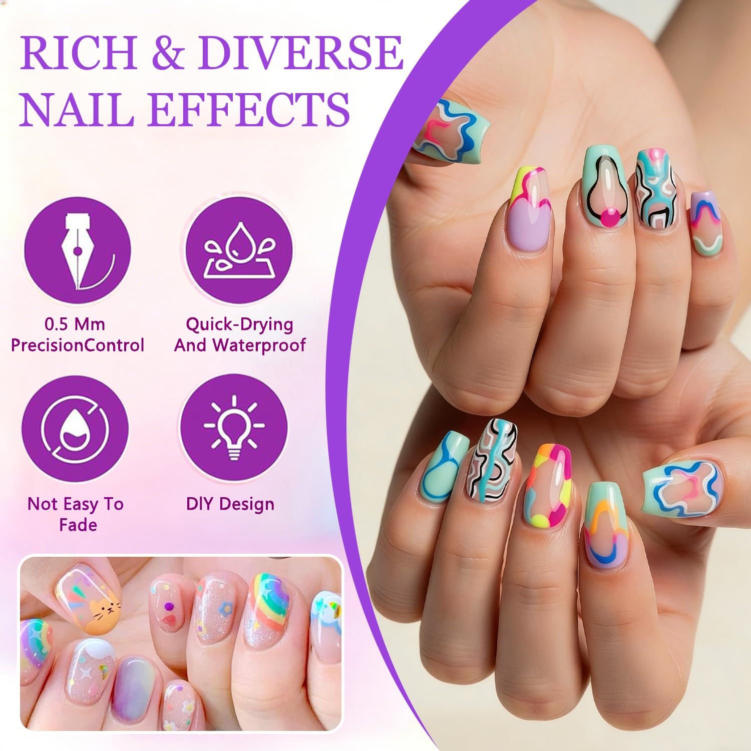 UKM nail art pens with 0.5mm tip enable precise lines