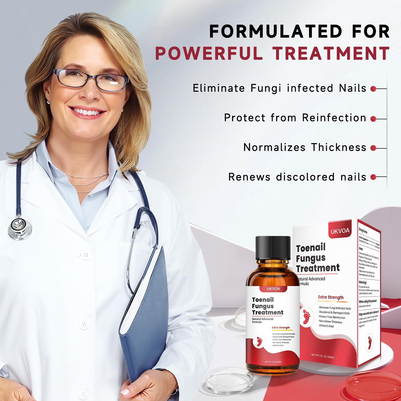 UKVOA extra-strength Tolnaftate formula helps address nail discoloration and brittleness with regular use.
