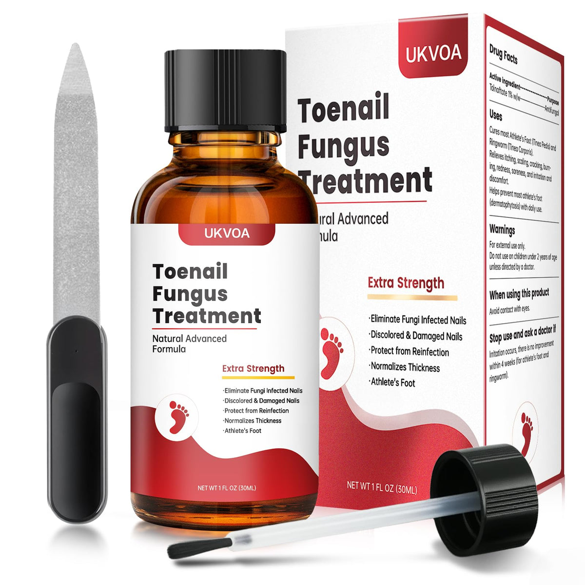 UKVOA toenail fungus treatment bottle supports at-home daily care for healthier-looking nails.