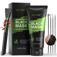 Masque charbon Ulluxe sur visage purifiant et absorbant l'excès de sébum.