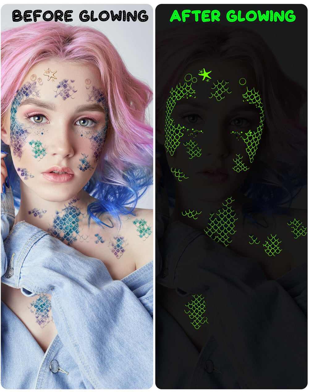 Ulmisfee mermaid-scale tattoos sheet 6 non-toxic and skin-friendly design