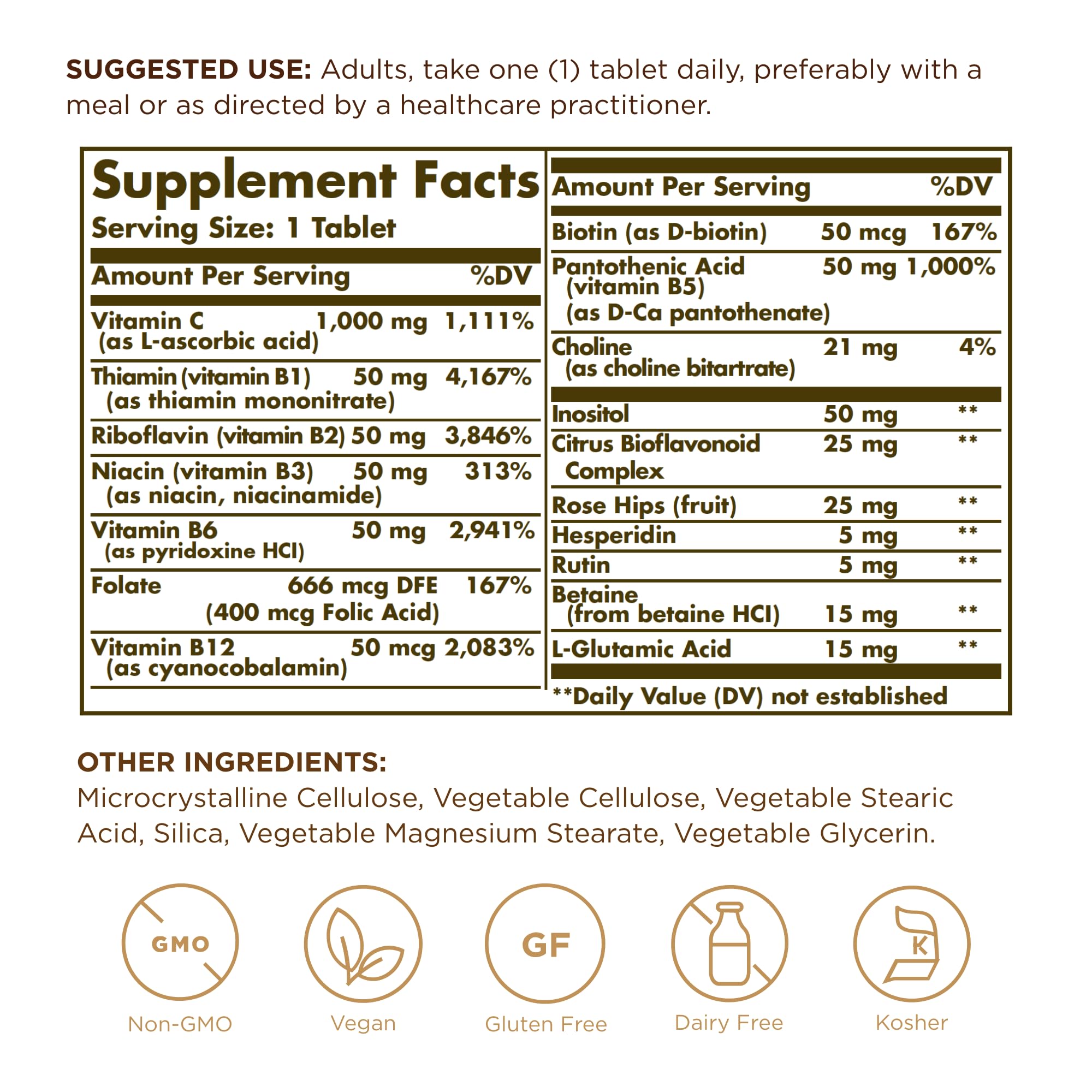 Close-up of the supplement bottle showing B+C Complex information